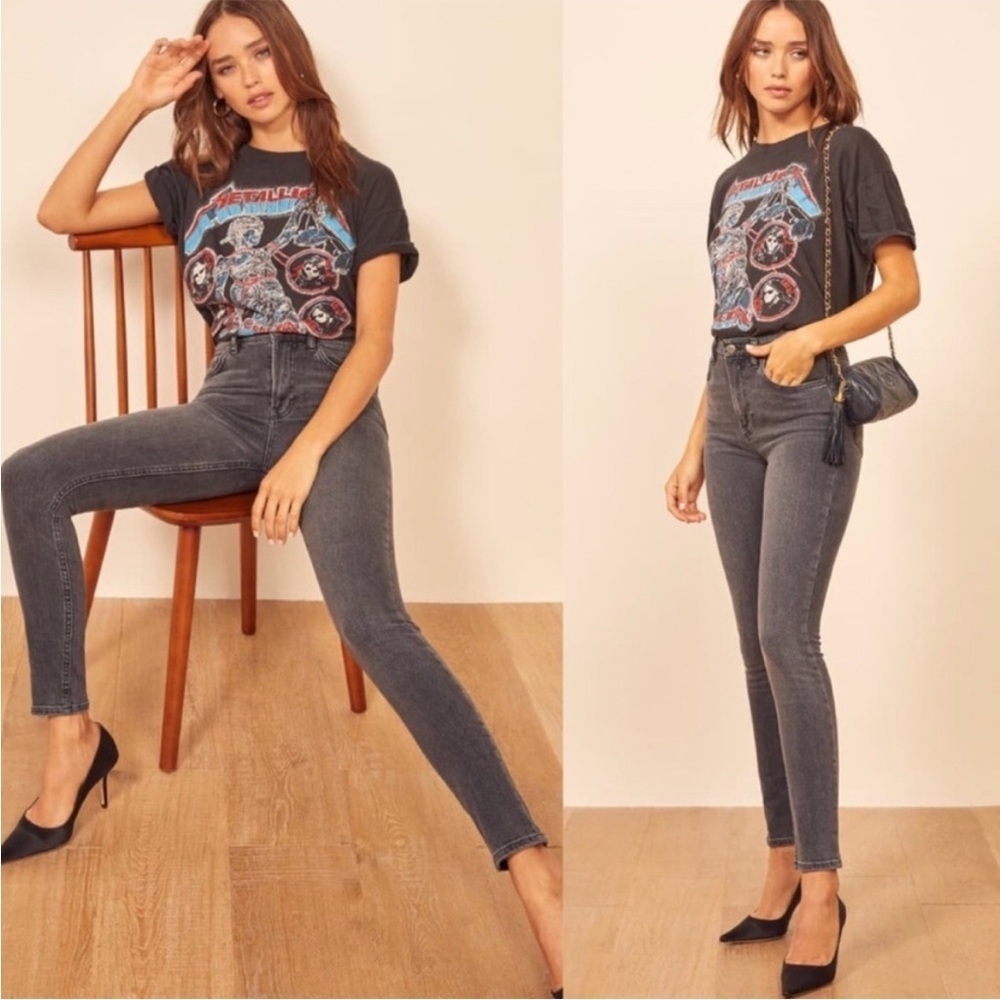 Reformation High Rise Skinny Jeans in‎ Gibson Wash Size 23 Gray Black Denim